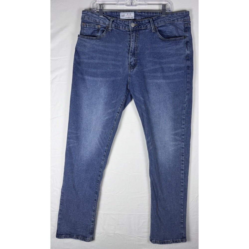 GAP Original Jeans Mens 38x32 Blue Slim Straight Stretch Denim Light Wash